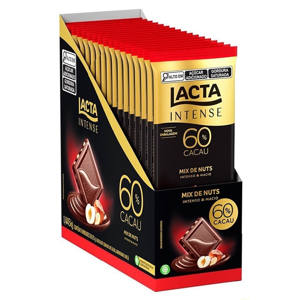 Chocolate Lacta Intense Amargo 60% Cacau Mix Nuts 85g - Caixa com 17 Unidades em Oferta na Shopee