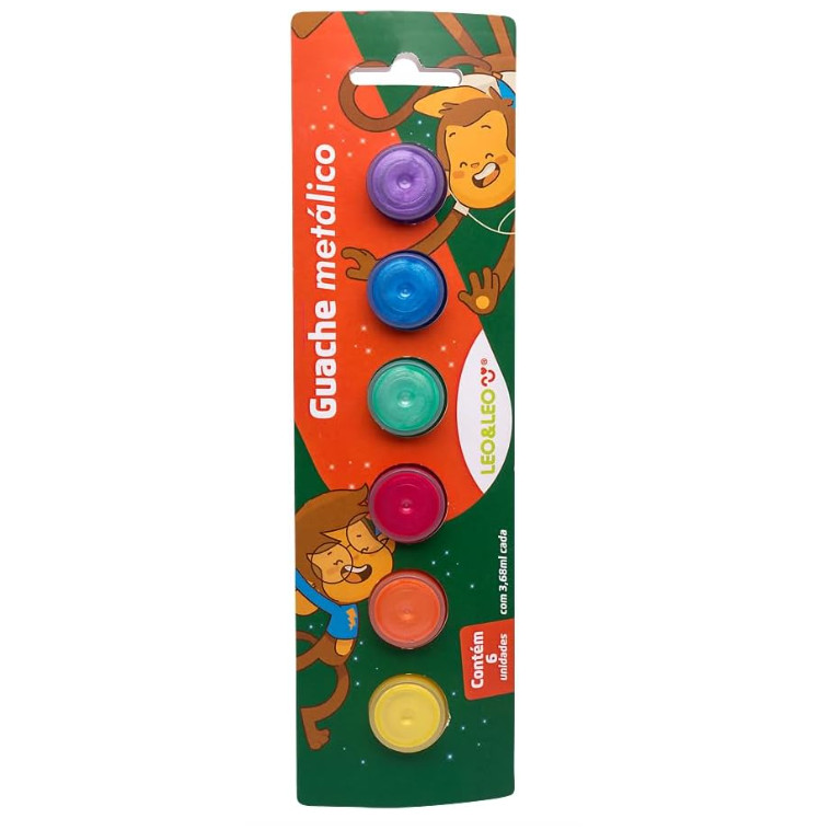 GUACHE METÁLICO ESCOLAR BLISTER C/6 CORES - 3,8MM POR POTE - LEO&LEO