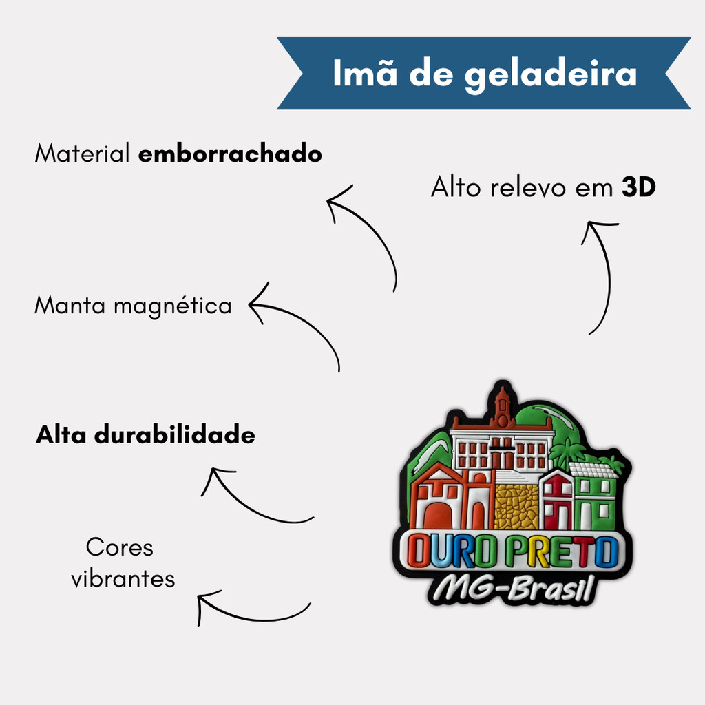 Detalhes do Ímã Ouro Preto MG Casinhas - Imã de Geladeira Emborrachado