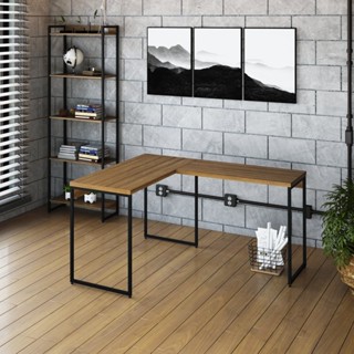 Escrivaninha Mesa Escritório L Estilo Industrial 120x140cm Dynamica Yescasa Lamina Mel / Preto em Oferta na Shopee