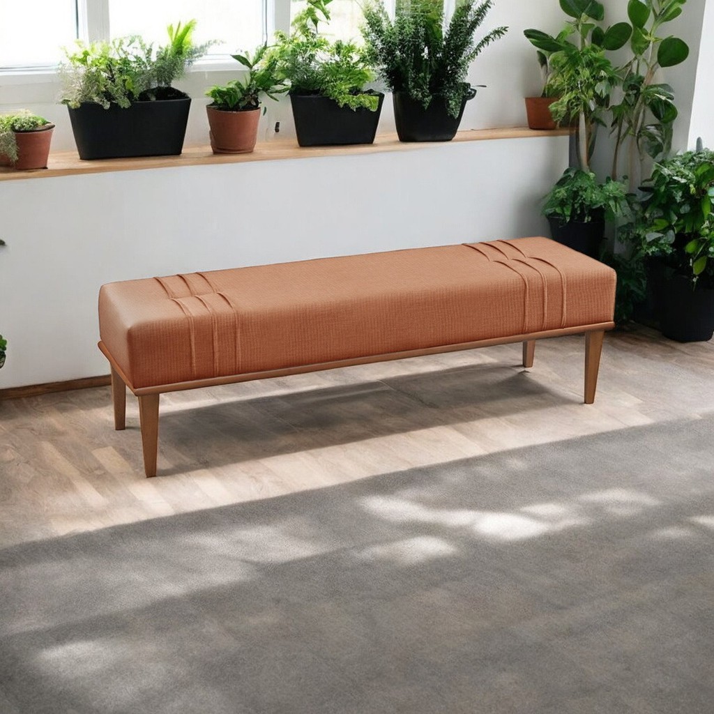 Recamier Puff Luxo Madeira Maciça Maya Laranja Terracota Terracota
