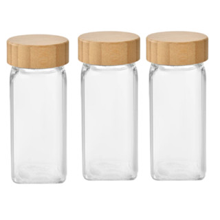 Kit com 3 porta temperos de vidro com tampa de bambu 120ml condimento ervas especiarias sa...