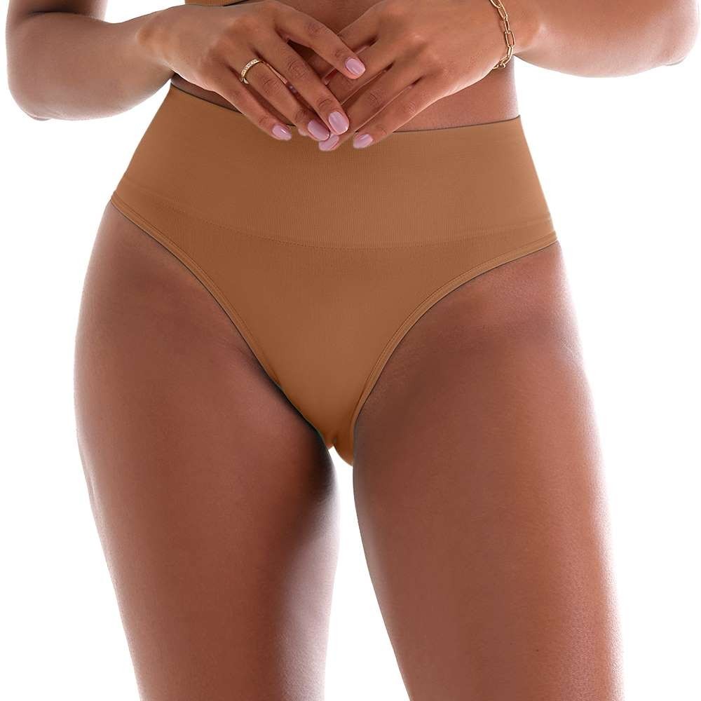 Calcinha Tanga Cós Alta sem Costura Avelã em Oferta na Shopee
