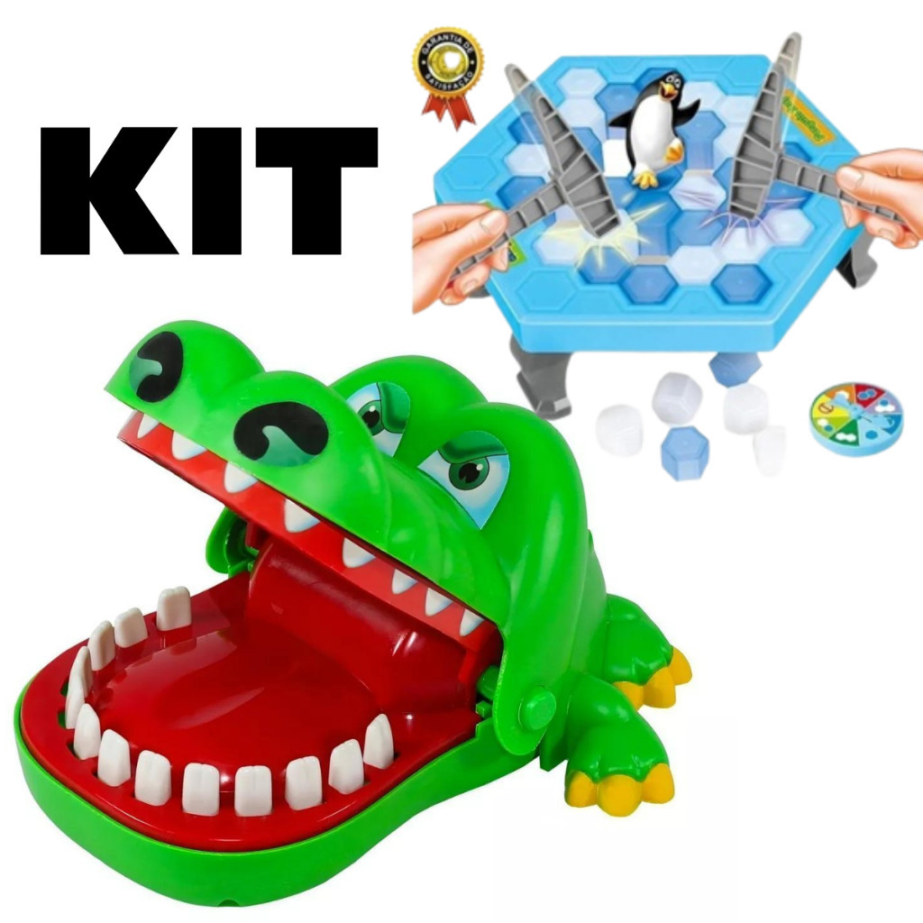 Kit 2 Brinquedos Jogo Jacaré Crocodilo Morde Dedo e Jogo do Pinguim Quebra Gelo em Oferta na Shopee