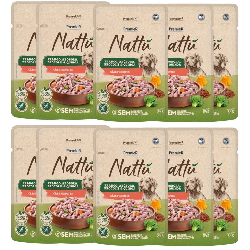 Premier Nattu Sachê Cães Filhotes Frango Abóbora 10UN - Pets