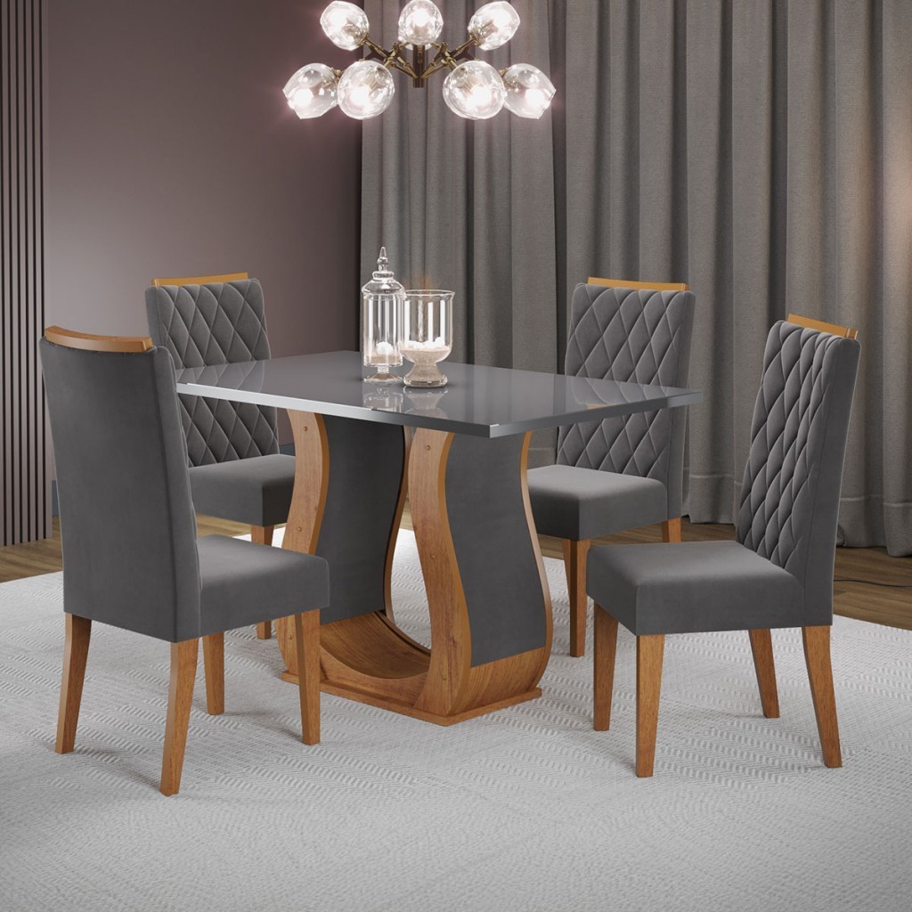 Mesa de Jantar 4 Lugares Los Angeles com Vidro em Oferta na Shopee