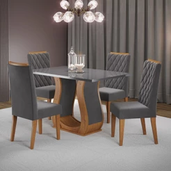 Mesa de Jantar 4 Lugares Los Angeles com Vidro