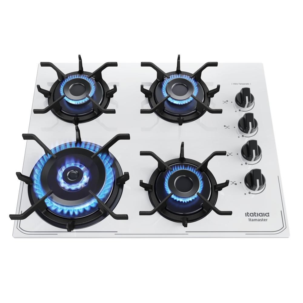 Fogão Cooktop 4 Bocas Branco Gás Itamaster Itatiaia 127/220v Tripla Chama com Mesa de Vidro