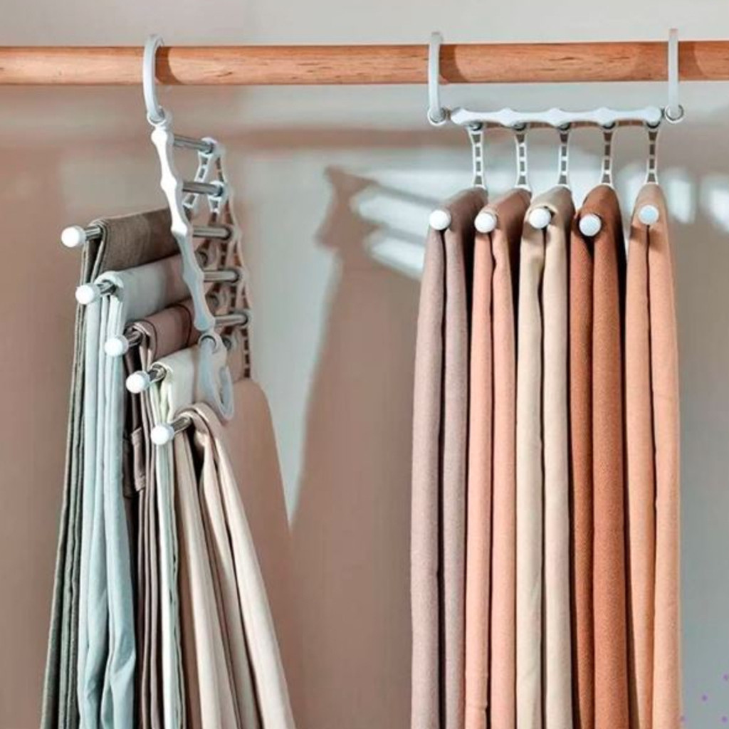 Cabide Multifuncional para Calças de Inox com 5 Divisórias Cabideiro Calça Bermuda Gravata...