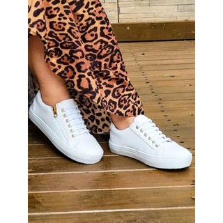 Tênis branco feminino com zíper e elástico calce fácil tênis sapetenis casual feminino Original delicado e leve