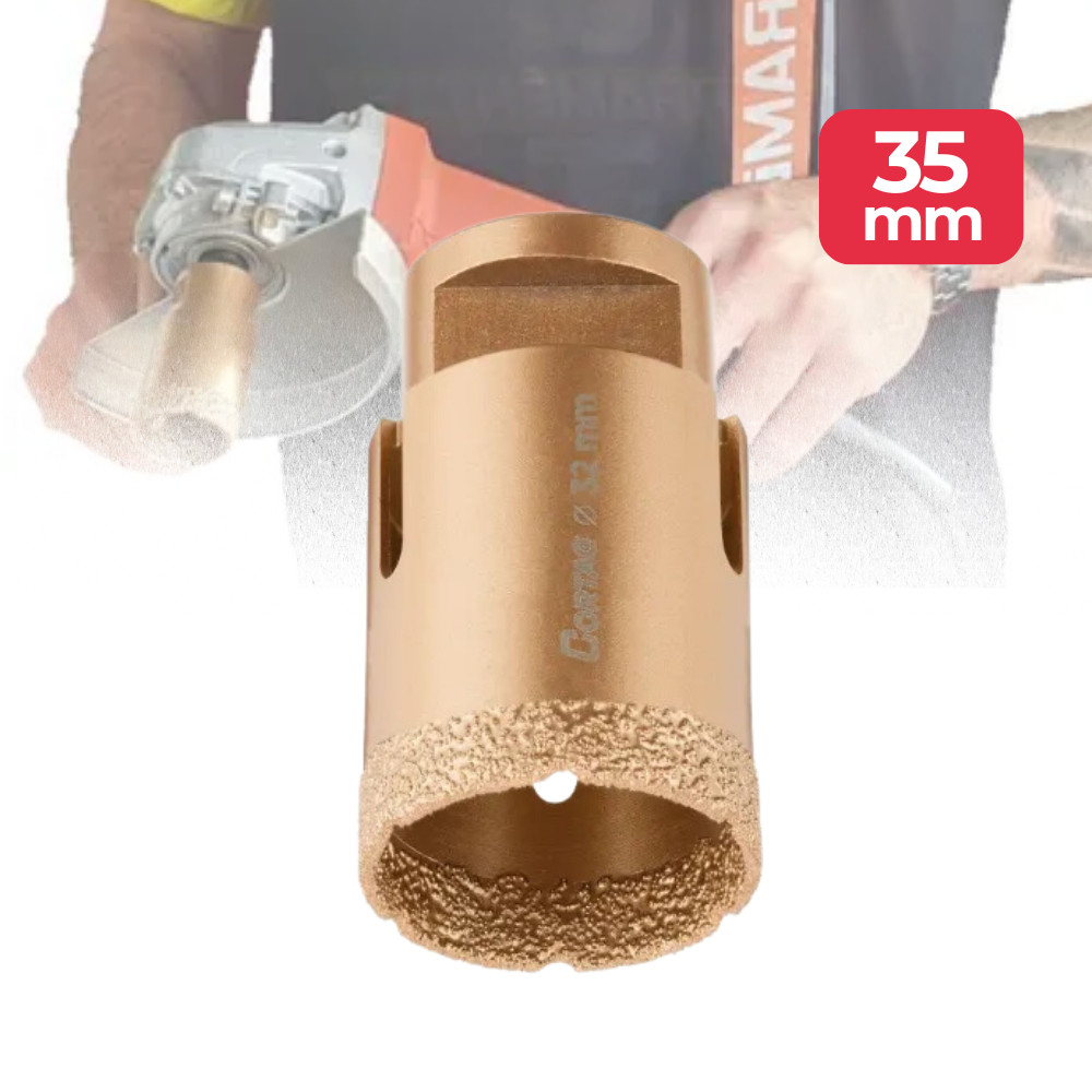Serra Copo Para Esmerilhadeira Porcelanato Diamantado 35mm Rosca M14 Cortag Perfurar Cerâmica Granito Mármore