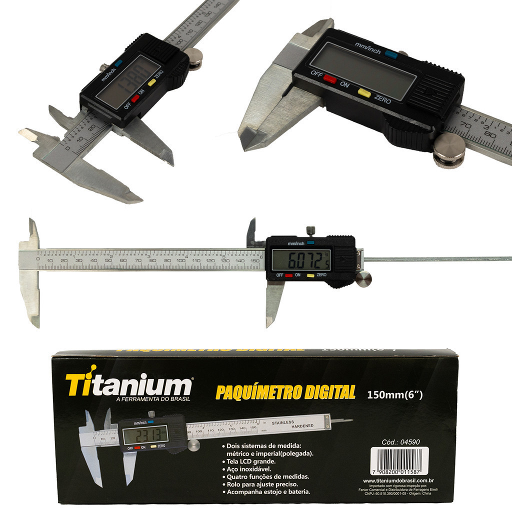 Paquímetro Digital 150mm Aço Inox Alta Precisão LCD Profissional Oficina – Titanium Platina em Oferta na Shopee