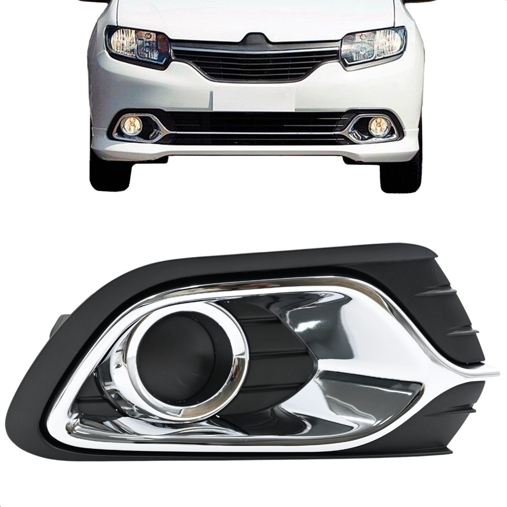Grade Moldura Farol Milha Logan 2014 15 16 17 18 19 2020 Cromado S/Furo
