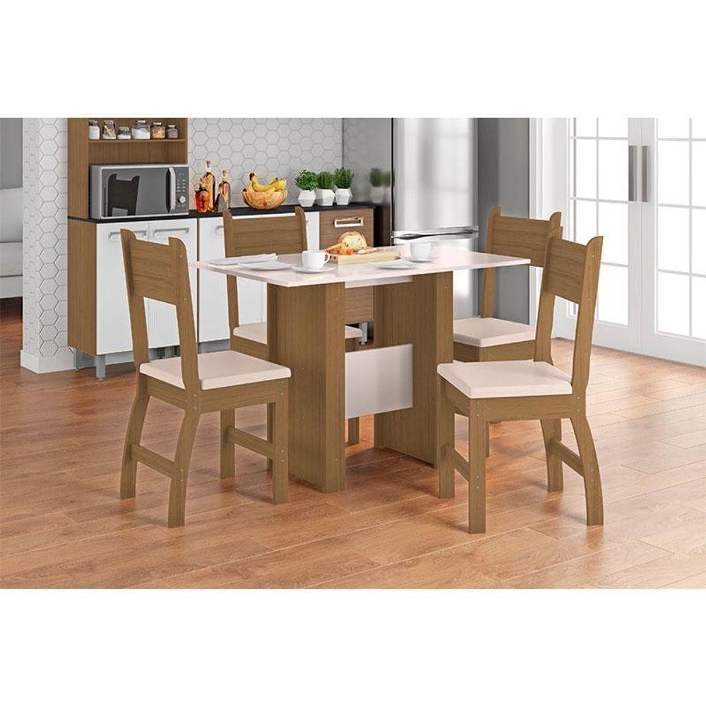 Mesa De Jantar Com 4 Cadeiras Ambiente Milano Carvalho Off White - Poliman - Home & Living