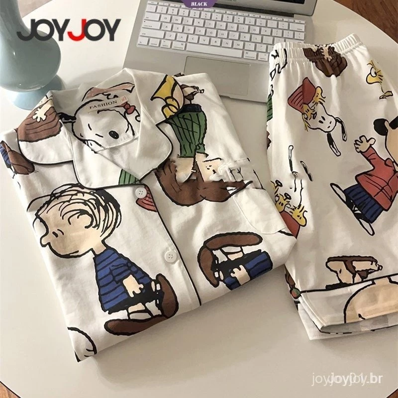 Anime Dos Desenhos Animados Charlie Brown Conjunto de Pijamas Snoopy Mulheres Novo Verão INS Shorts de Manga Curta — imagem 1