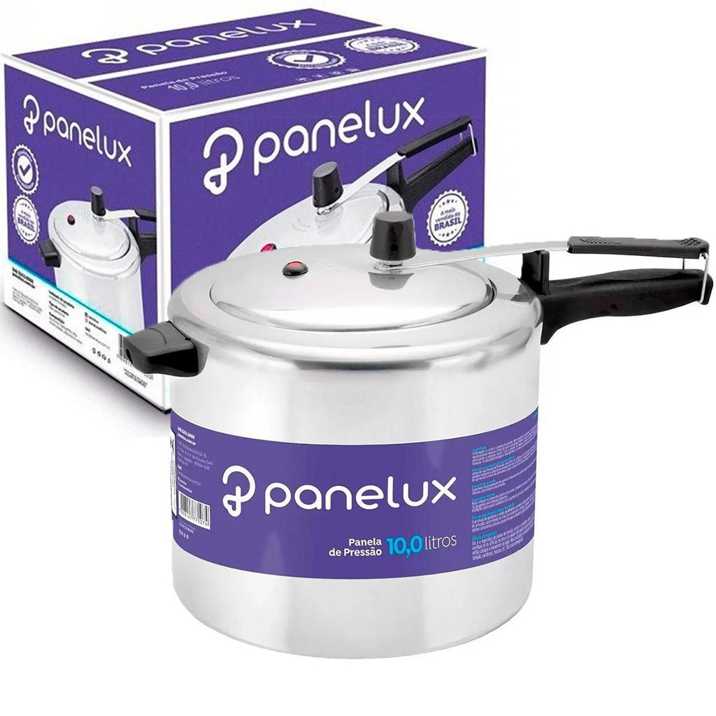 Panela de Pressão 10 Litros Classic Polida Alumínio Fechamento Interno Cabo Alça Baquelite Panelux