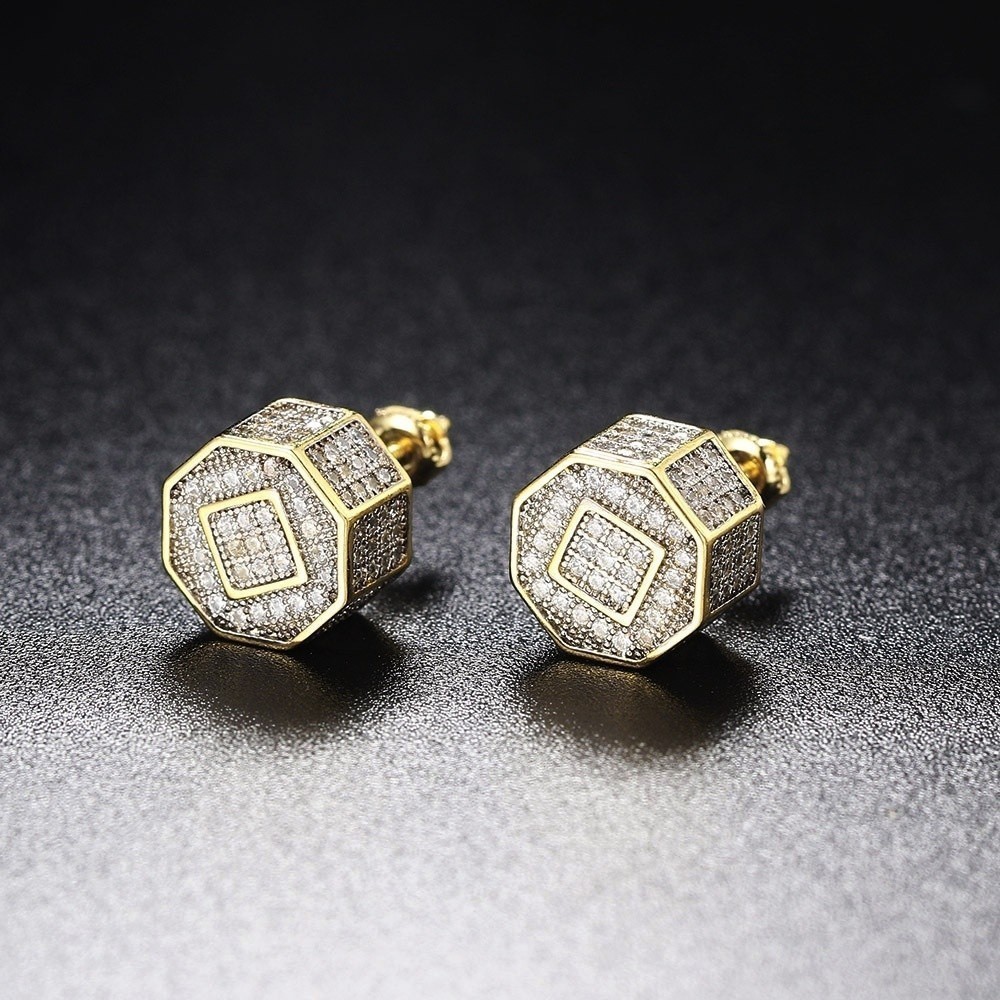 Brincos Masculino Cravejado Luxo Brilhante Semi Joia Carnaval /Quadrado/Redondo/18k BRINCO-F-78