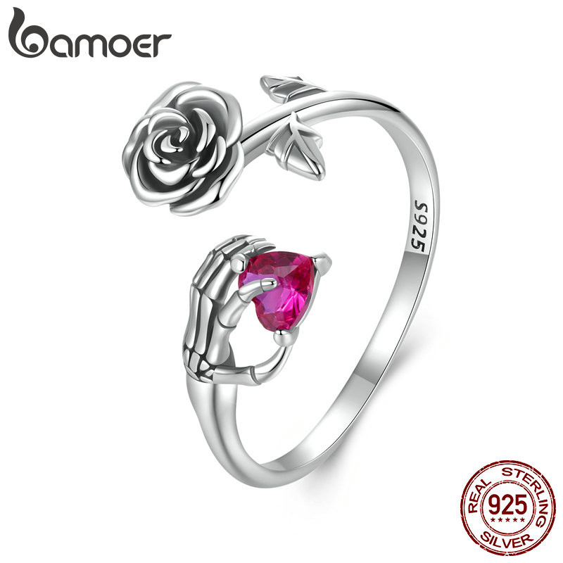 Bamoer 925 Sterling Sliver Ring Rose Skeleton Rosa Esqueleto Mão Jóias De Moda Para Mulheres em Oferta na Shopee