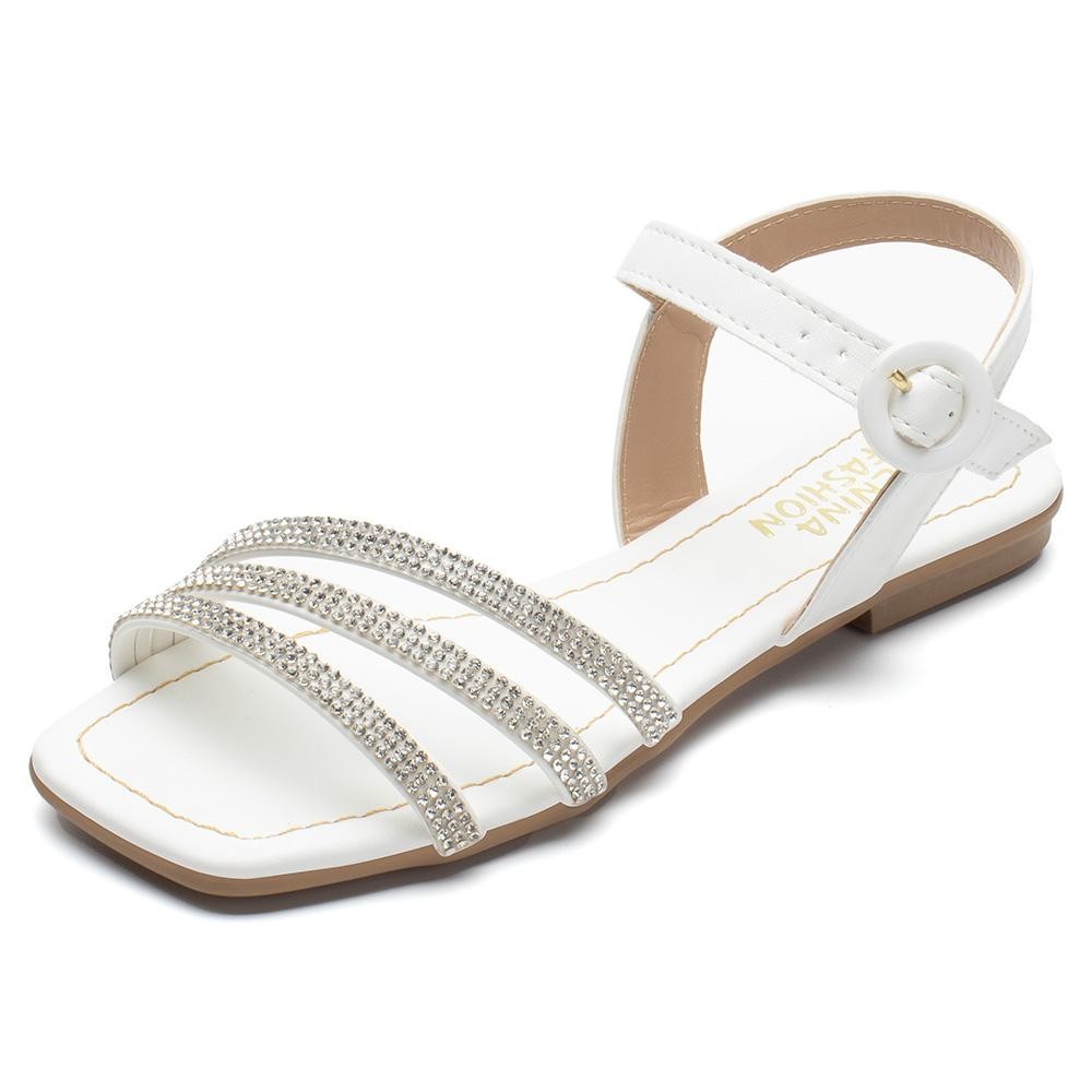 Rasteirinha Infantil Menina Fashion Fivela Tornozelo Tiras Strass Brilhante