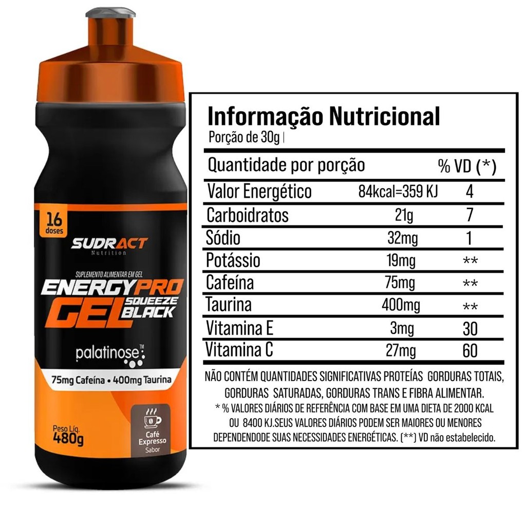 Gel Carb Energy Pro Squeeze Black Com cafeína 480g Repositor