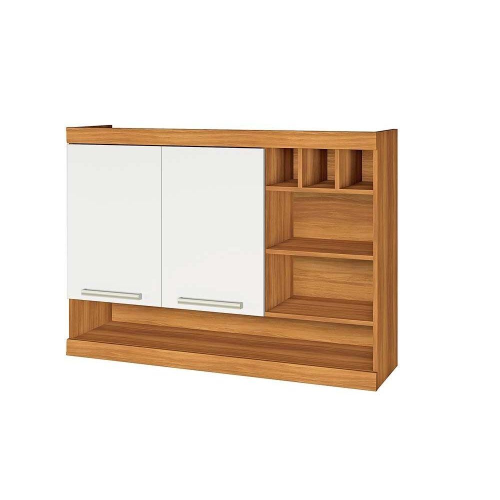 Armário Aéreo p/ Cozinha Burguesa 2 Portas c/ Adega e 3 Nichos 120cm Freijó/Branco - Nesher