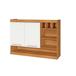 Armário Aéreo p/ Cozinha Burguesa 2 Portas c/ Adega e 3 Nichos 120cm Freijó/Branco - Nesher