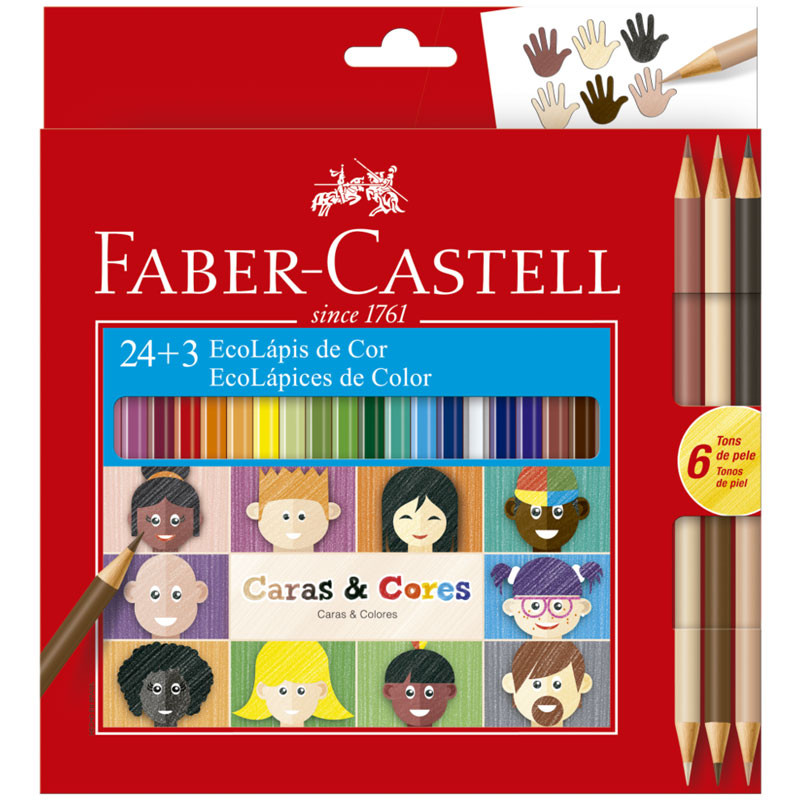 Lápis de cor 24 cores + 6 tons de pele Caras e Cores 120124CC Faber-Castell em Oferta na Shopee
