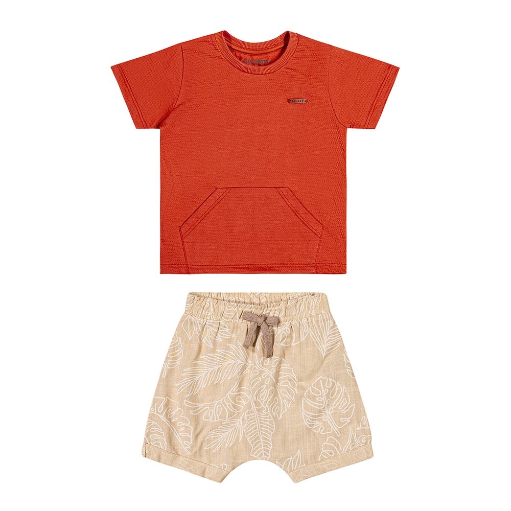 Conjunto Menino Camiseta e Bermuda Viscolinho Folhagem - Colorittá