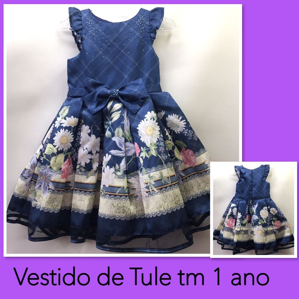 Vestido Infantil Feminino Tule Tam 1 ano Recicle Brechó Infantil Mamãe e Bebê