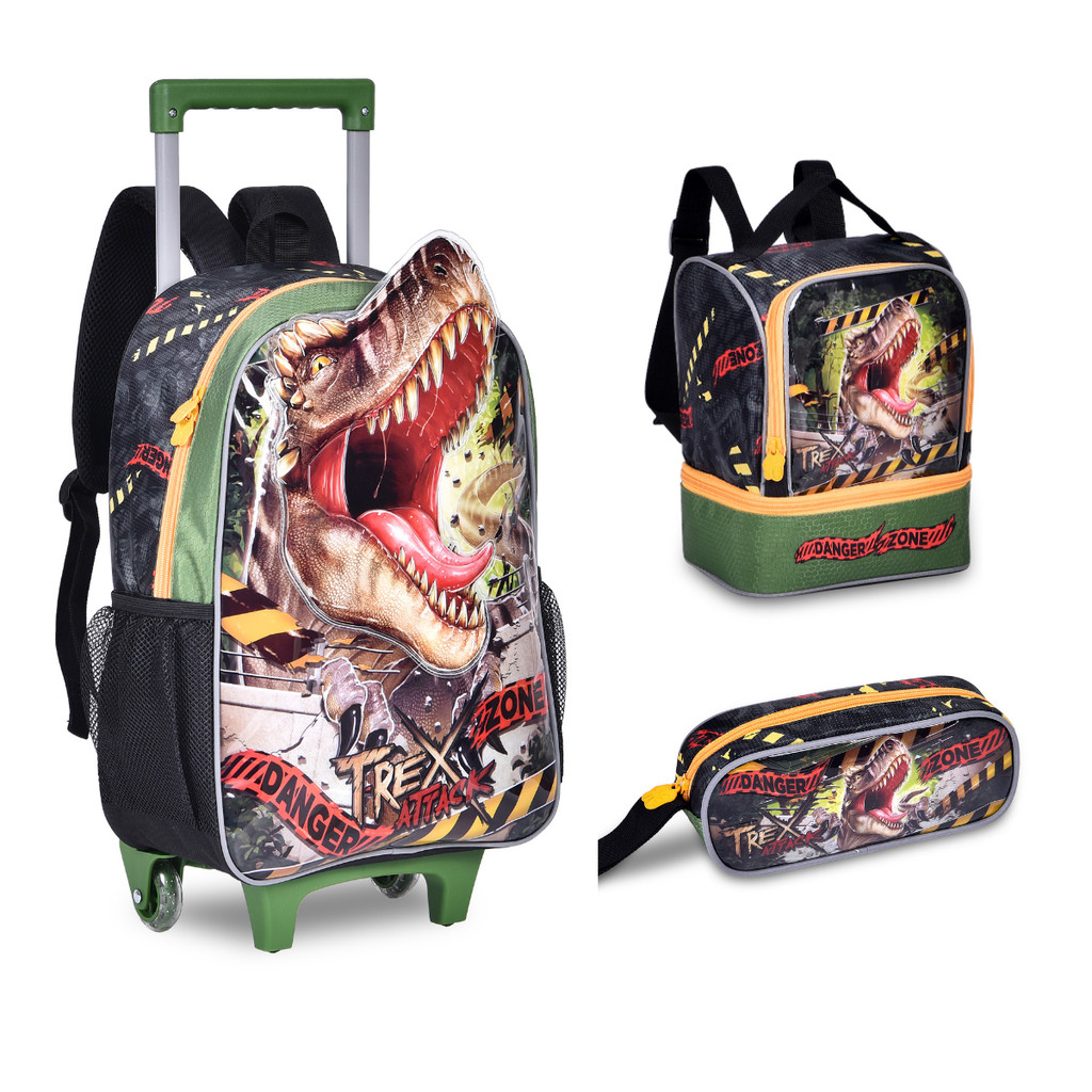 Kit de Mochila de Rodinha Lancheira e Estojo Infantil Masculina Jurassic Park  - Clio Style em Oferta na Shopee
