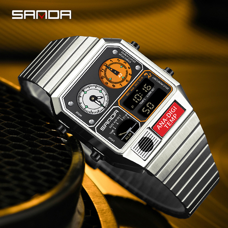 Sanda Retro Trendy Punk Relógio Eletrônico De Quartzo À Prova D'água SD3192-10