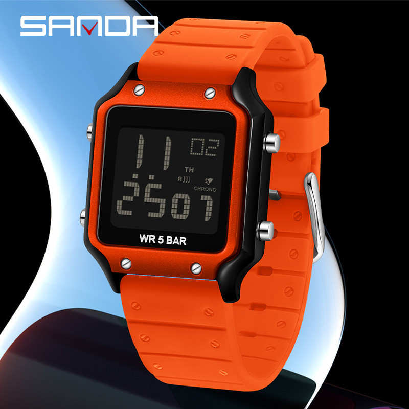 Relógio Eletrônico Masculino Sanda Classic Pequeno Quadrado Simples À Prova D'água SD2174-16