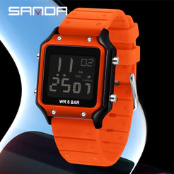 Relógio Eletrônico Masculino Sanda Classic Pequeno Quadrado Simples À Prova D'água SD2174-16