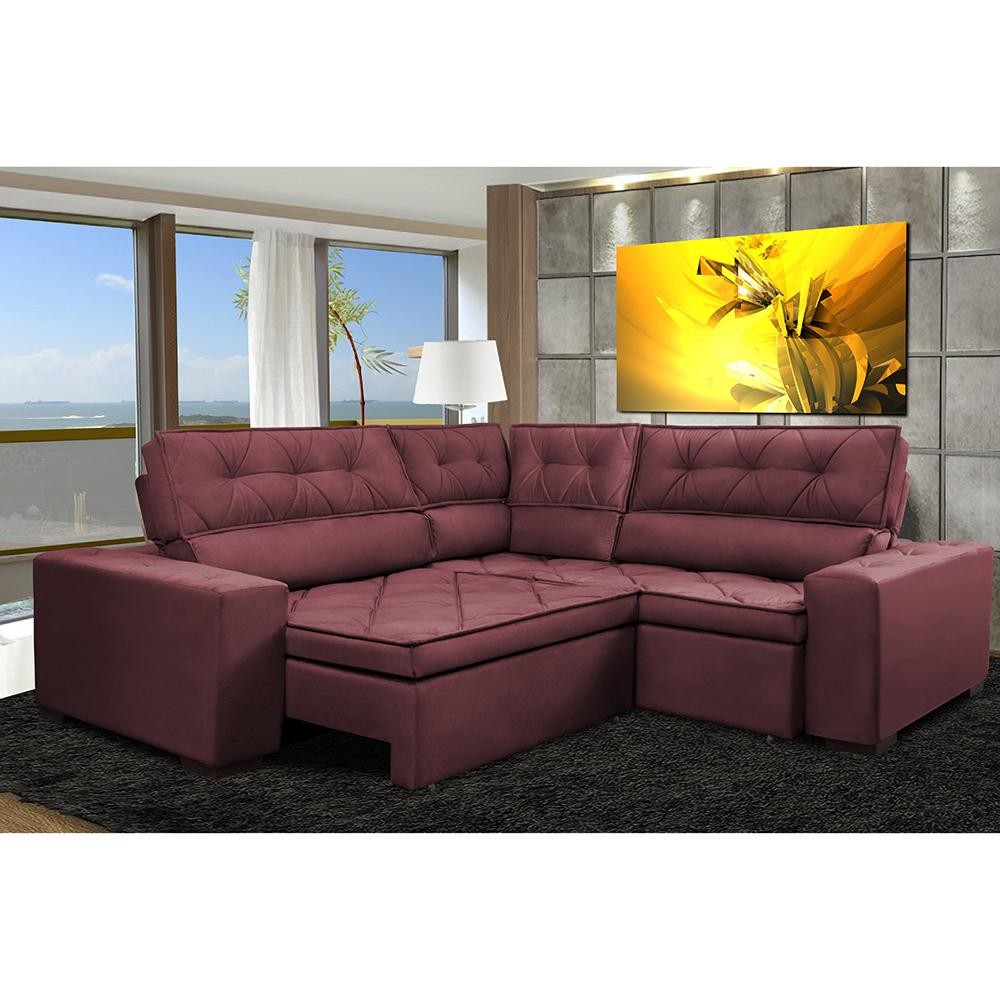 Sofa de Canto Retrátil e Reclinável com Molas Cama inBox Austin 2,60m x 2,60m Suede Velusoft Vinho em Oferta na Shopee