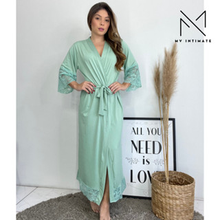 Robe LONGO Roupão Feminino Noiva Renda Luxo Hobe em Oferta na Shopee