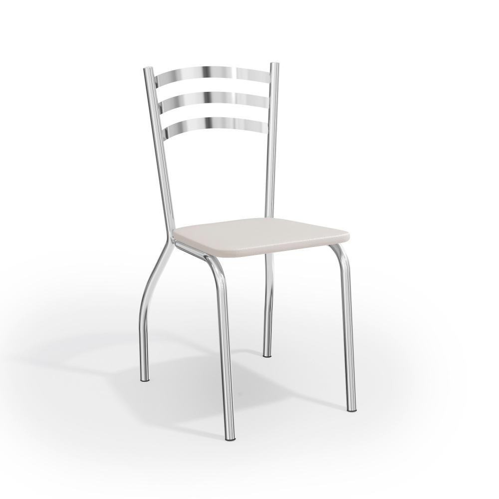 Cadeira Portugal Kappesberg Sala de Jantar Cozinha Escritório Metal Cromado Forro Branco 2 Un