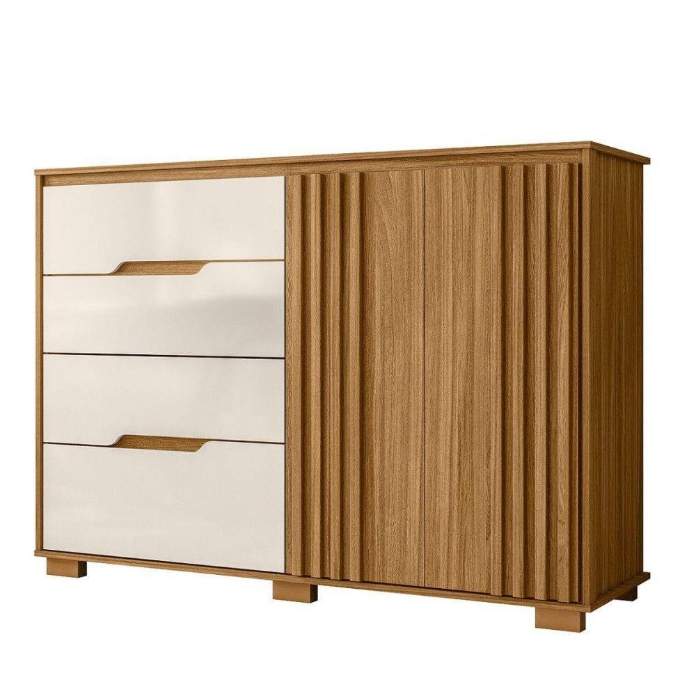 Cômoda Texas Com 4 Gavetas E 2 Portas Ripado Moval Freijo/off White em Oferta na Shopee