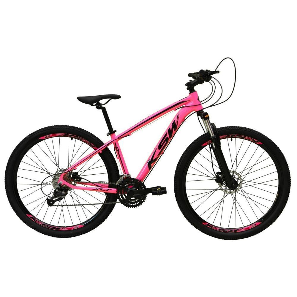 Bicicleta Aro 29 27v Freio Hidráulico K7 Rosa Preto Tam. 17