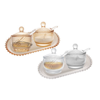Conjunto Açucareiro Meleira Travessa Kit 3 Peças Pearl Bolinha Em Vidro Cristal Cantinho Do Café em Oferta na Shopee