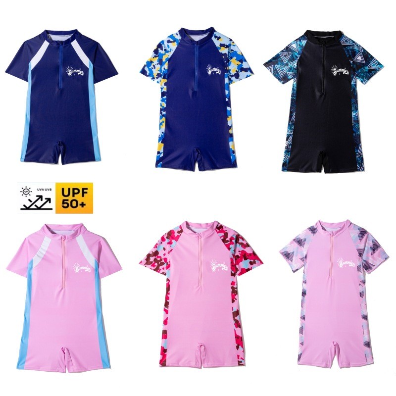 Meninos Terno De Natação Criança Manga Curta Maiô De Uma Peça Crianças Roupa De Banho Simples em Oferta na Shopee