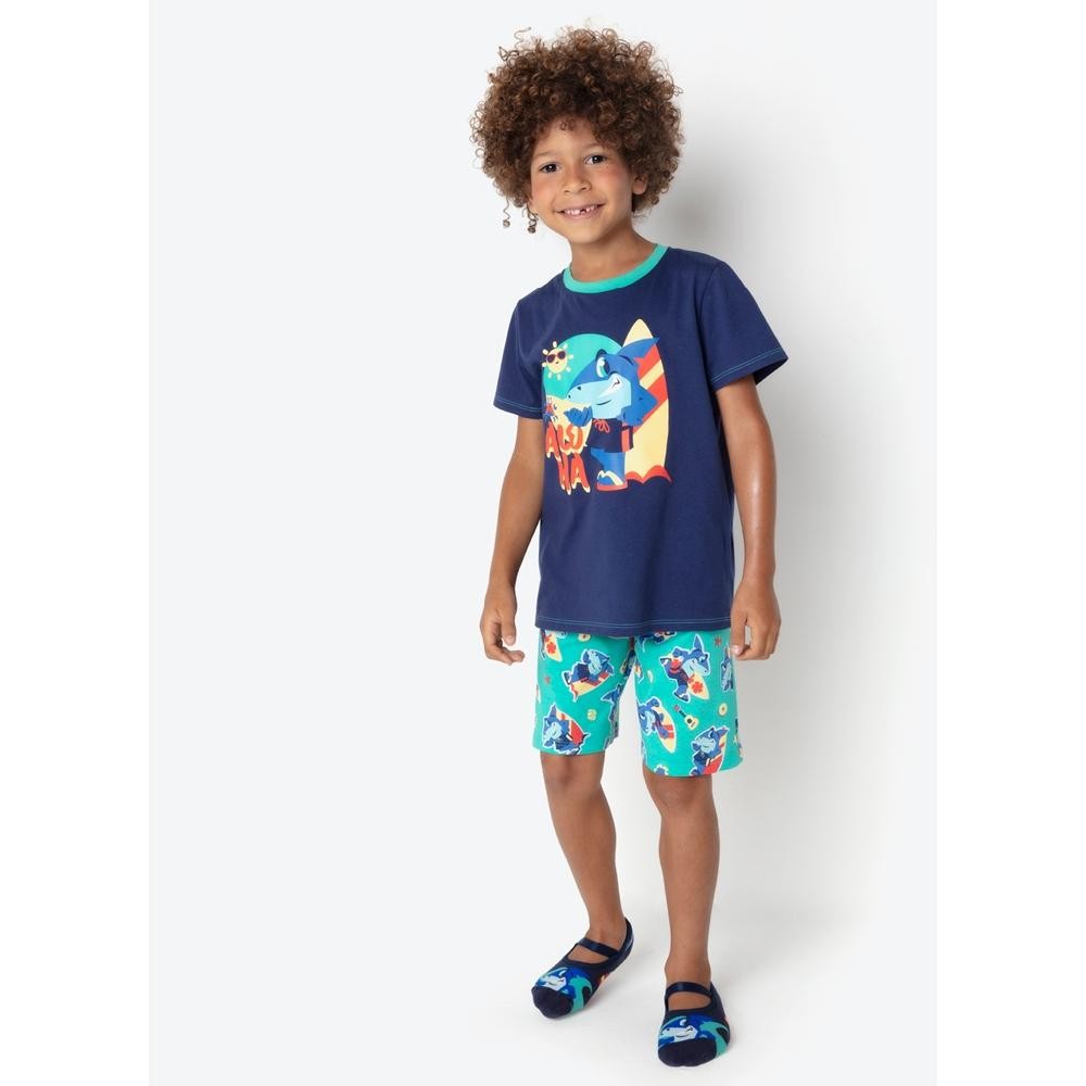 Pijama Manga Curta Algodão Menino Tubarão Aloha - Puket em Oferta na Shopee