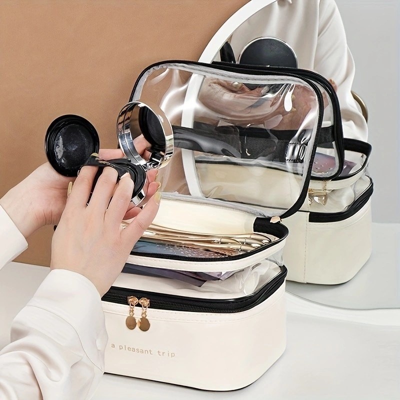 Bolsa Cosmético Duplo Grande Capacidade E Multifuncional Portátil Para Cuidados Com A Pele...