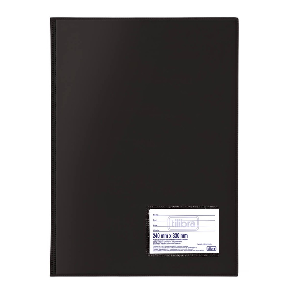 Pasta Catálogo PVC 0.15mm Ofício 10 Envelopes Preta - Tilibra