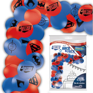KIT ARCO FACIL DE BALOES LIGA DA JUSTIÇA n°9 48 UN + 1 FITA ARCO  FESTCOLOR em Oferta na Shopee