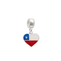 Berloque Prata 925 Bandeira Chile em formato de coração