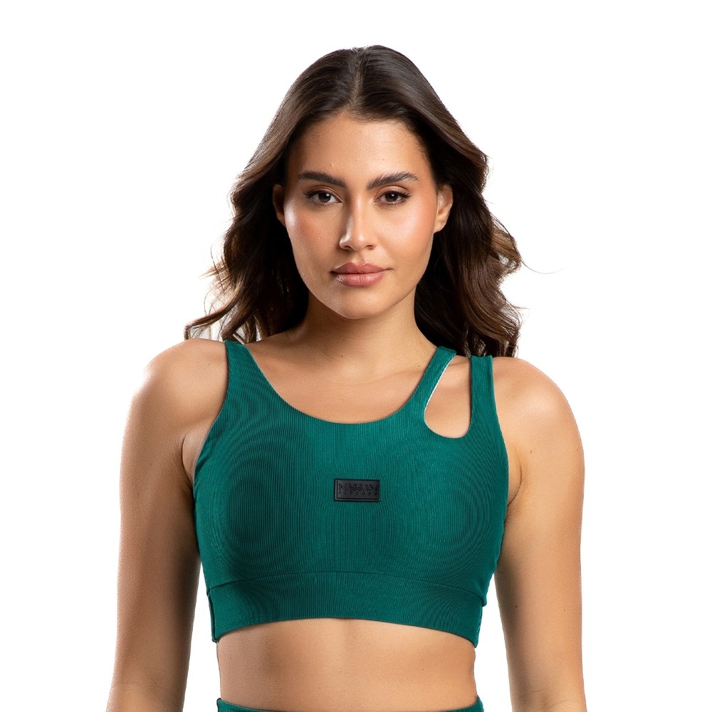 Top Poliamida Canelado Verde Massam Fitness