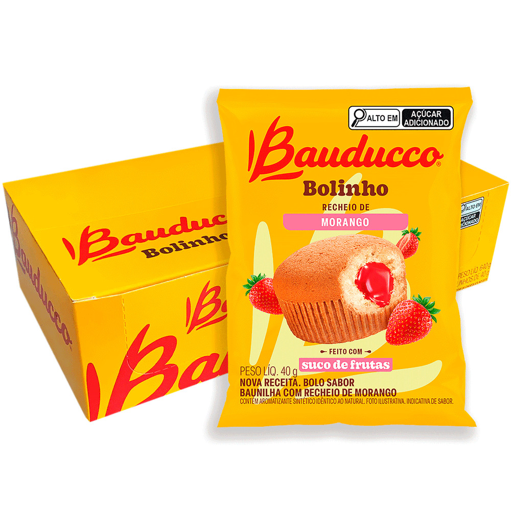 Bolinho Recheado Morango Bauducco Caixa Com 16 Unidades 40g - Food & Beverages