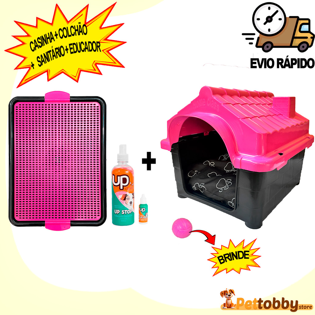 Kit Casinha de Cachorro N 2 Com Caminha Sanitário Tapete Higiênico Educador Xixi sim Casa Pet