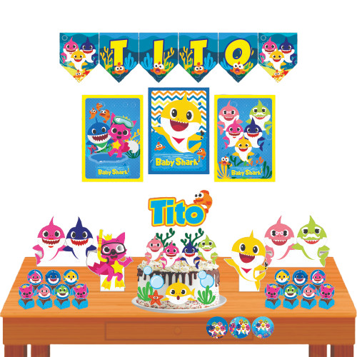Kit Festa Baby Shark Só Um Bolinho Decoração Festa Infantil em Oferta na Shopee
