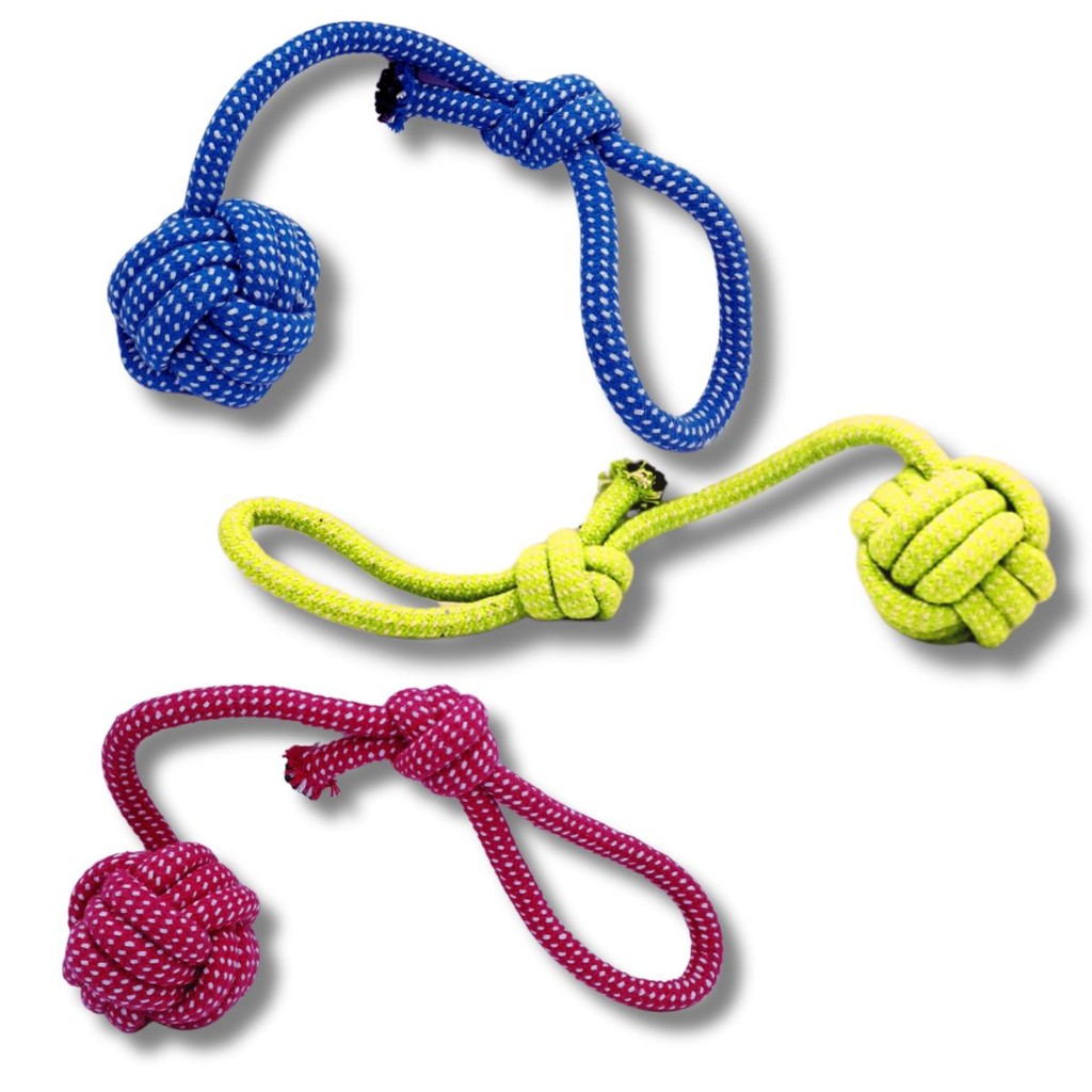 Brinquedo de Cachorro Mordedor Corda Bola Resistente Puxador Pet Cabo de Guerra Colorido
